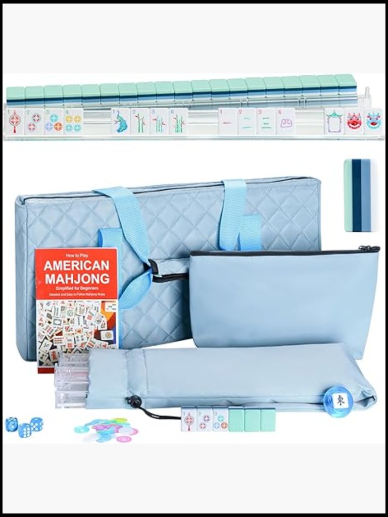 American Mahjong Set With Blue Carrying Bag And Accessories 160 Tiles 4 Racks